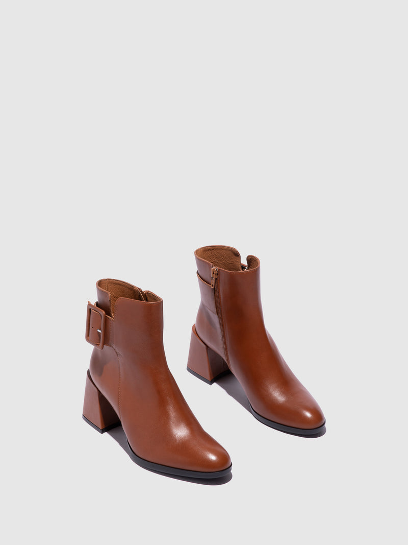 Sofia Costa Cognac Zip Up Ankle Boots