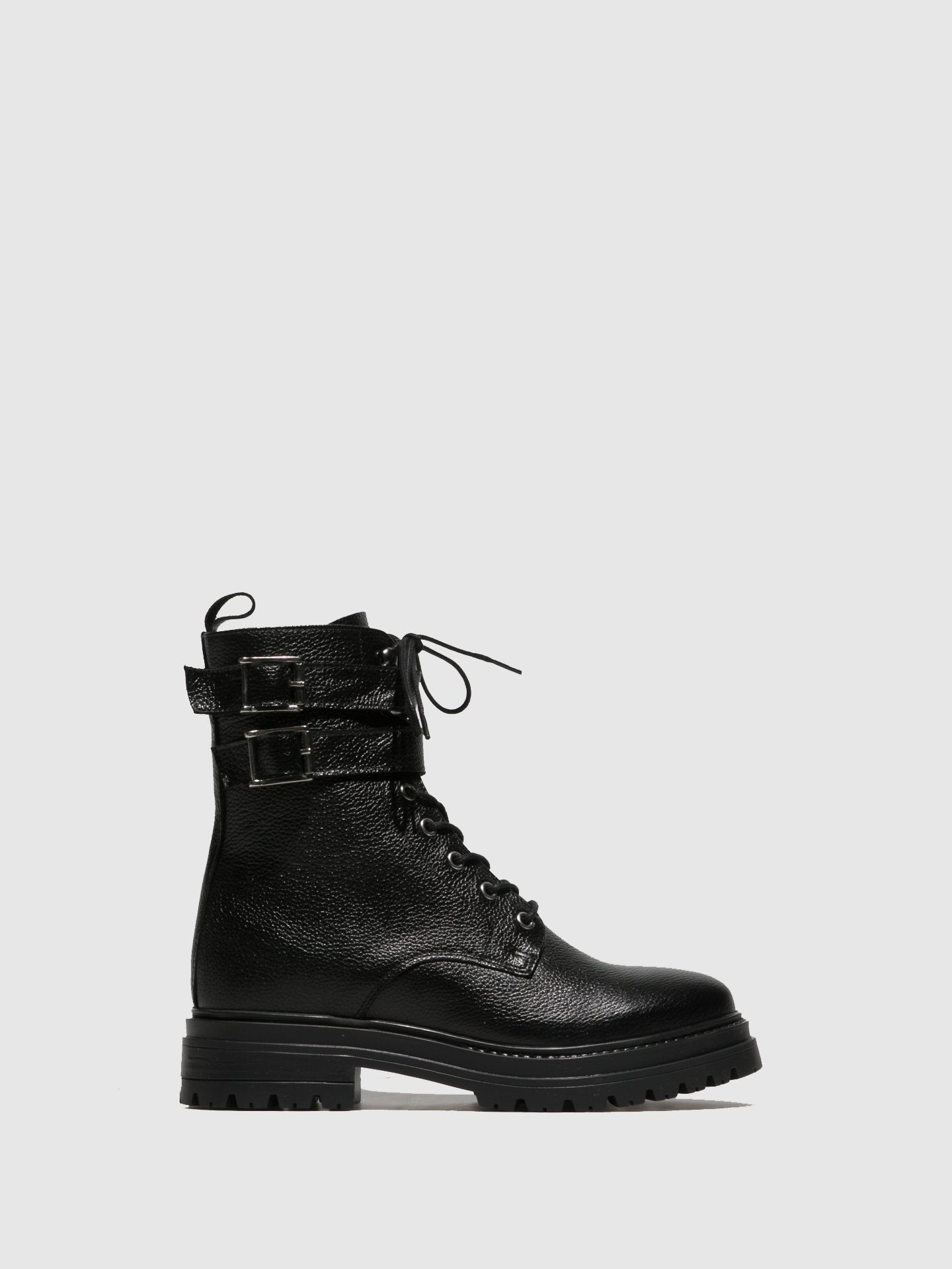 Fungi Black Buckle Ankle Boots