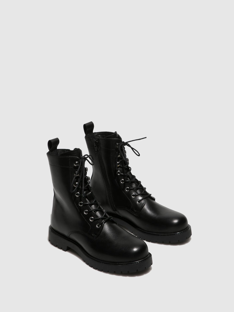 Fungi Black Lace-up Ankle Boots