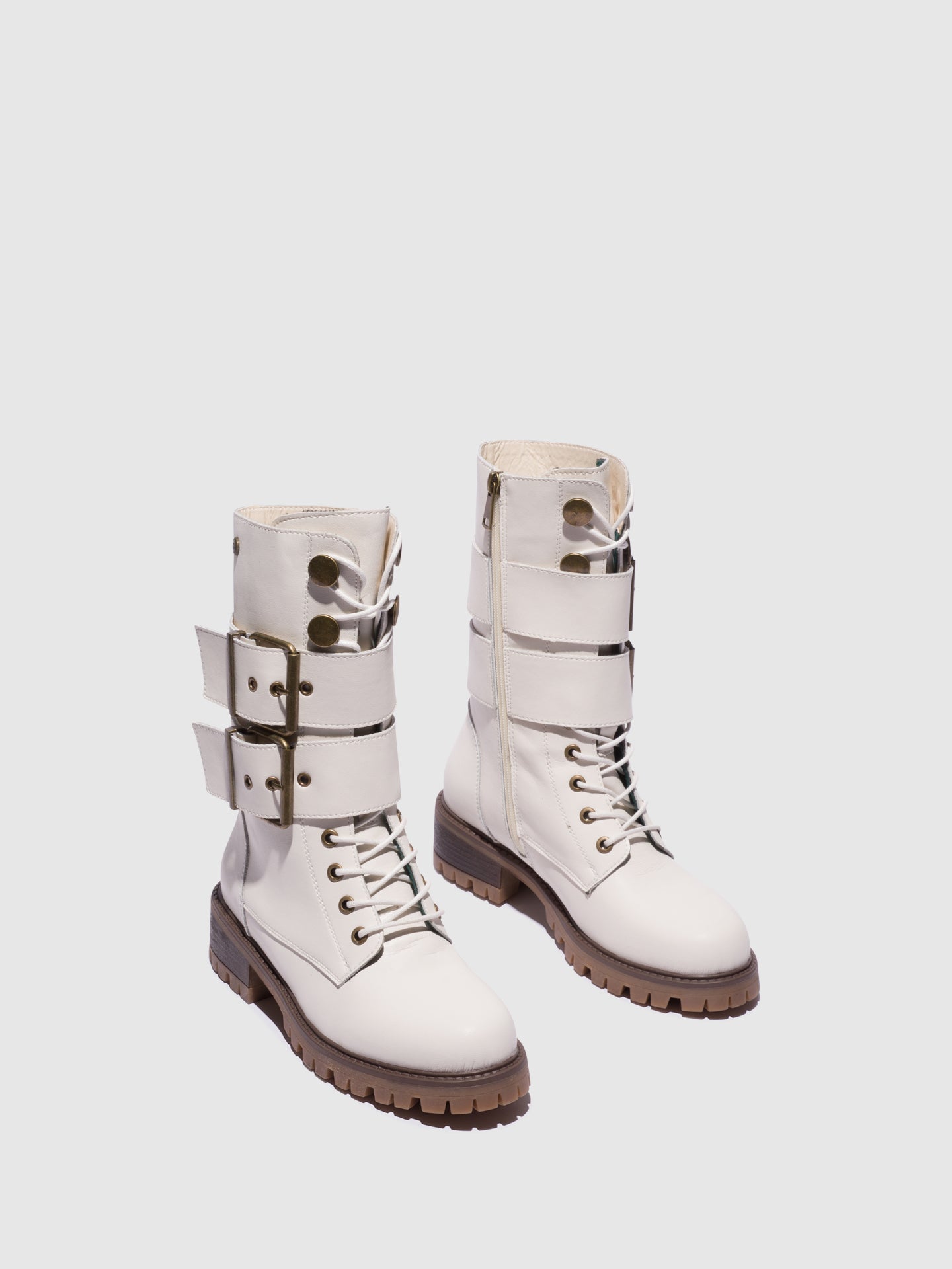 Top3 Beige Buckle Boots